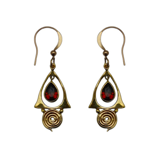 (BR107GA) Garnet Teardrop Spiral Dangles