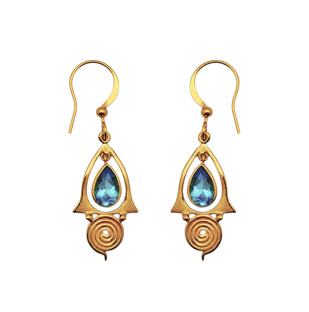 (BR107BT) Blue Topaz Teardrop Spiral Dangles