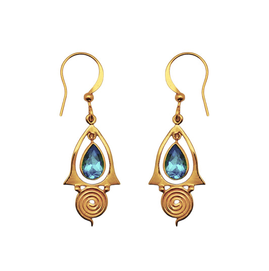 (BR107BT) Blue Topaz Teardrop Spiral Dangles