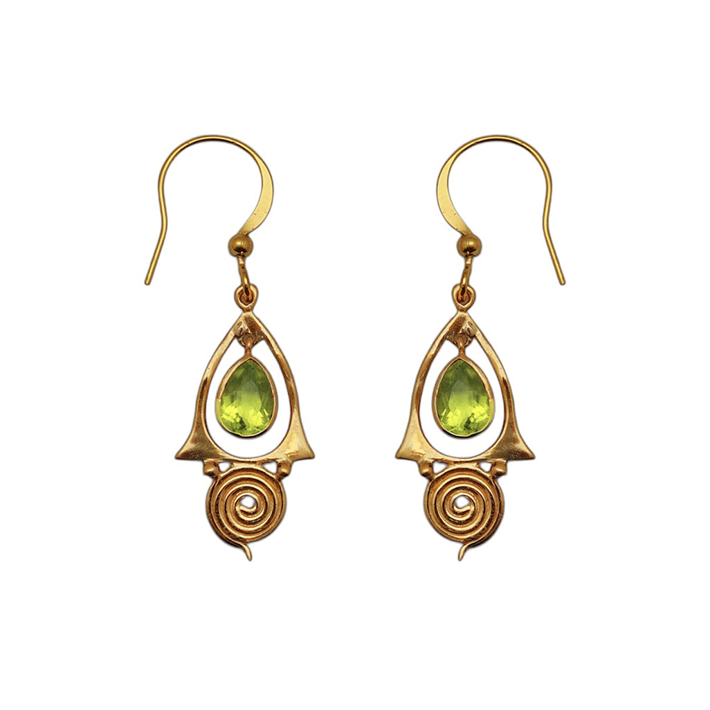 (BR107PE) Peridot Teardrop Spiral Dangle