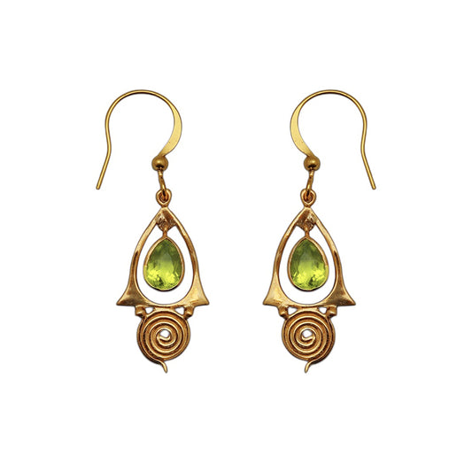 (BR107PE) Peridot Teardrop Spiral Dangle