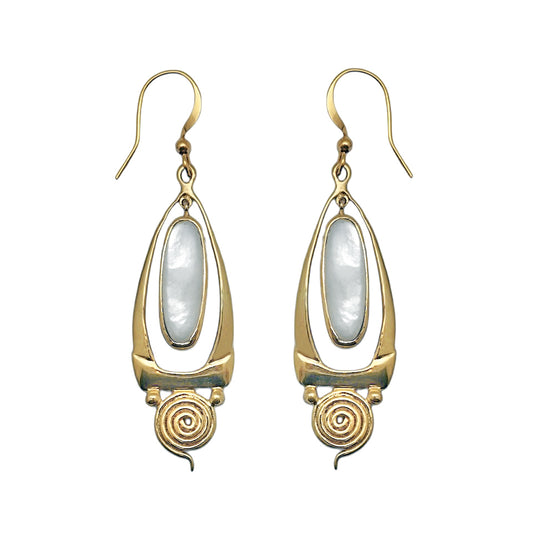 (BR108MOP) Gold Tone Spiral Mother of Pearl Earrings