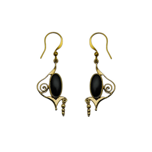 (BR112ON) Black Onyx Scroll Drop Earrings