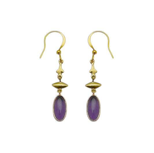 (BR114AMC) Amethyst Oval Cabochon Drop Cascade Earrings