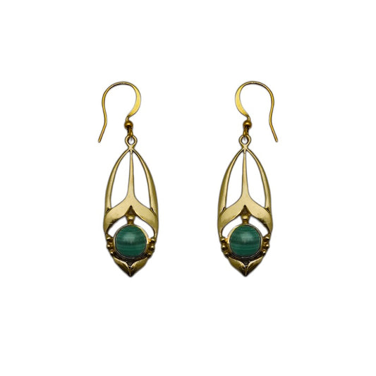 (BR116MA) Art Deco Malachite Drop Earrings