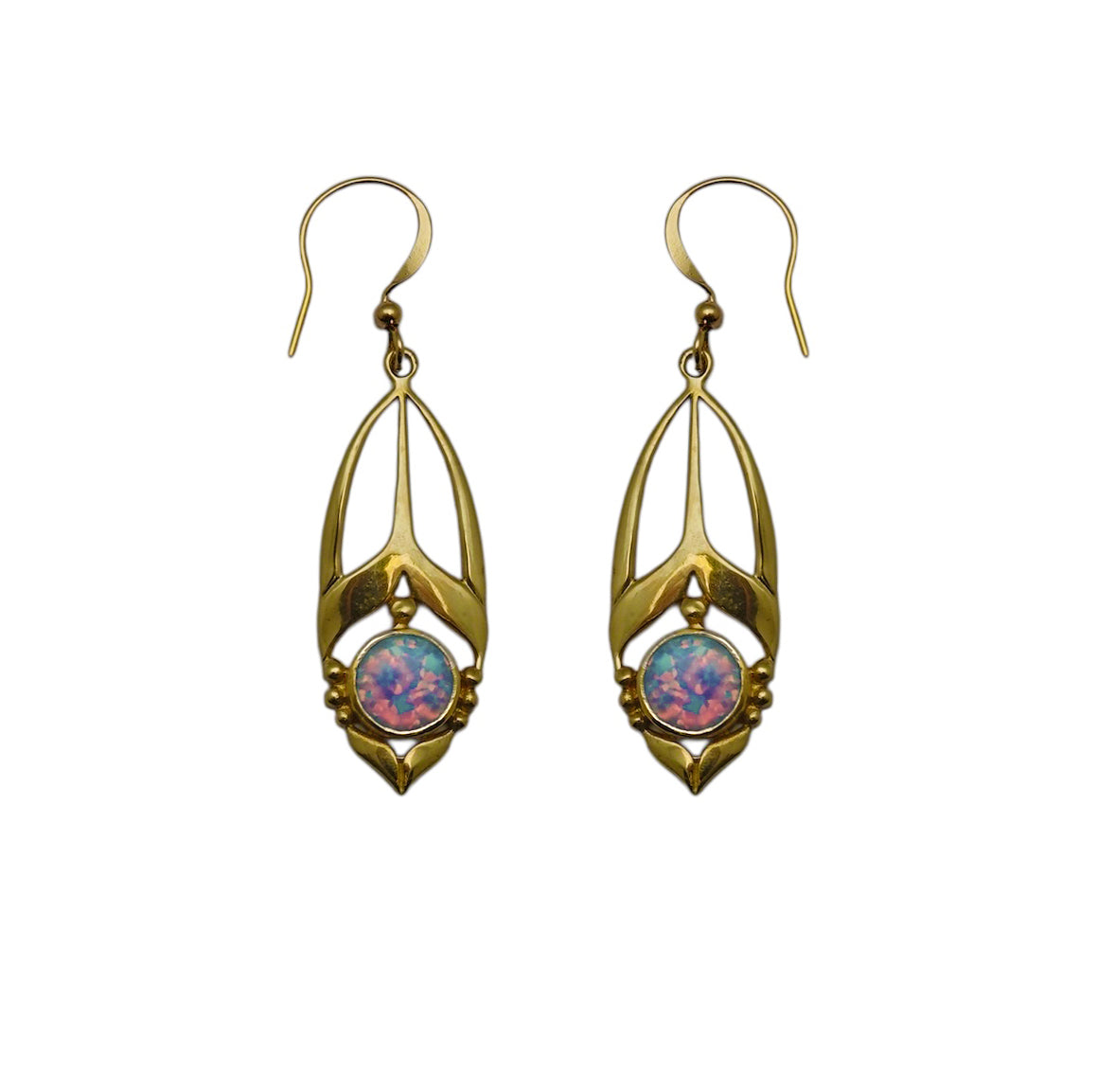 (BR116OPSB) Lab Created Blue Opal Art Deco Drops