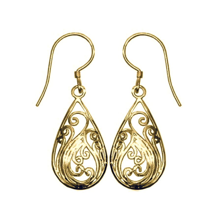 (BR201Q) Filigree Scroll Teardrop Earrings