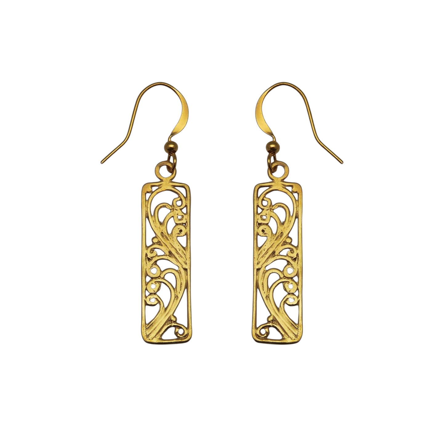 (BR204Q) Filigree Scroll Rectangle Earrings