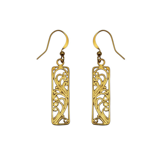 (BR204Q) Filigree Scroll Rectangle Earrings