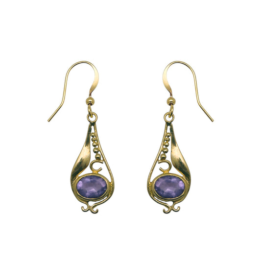 (BR205VAM) Amethyst drop earring in gold tone