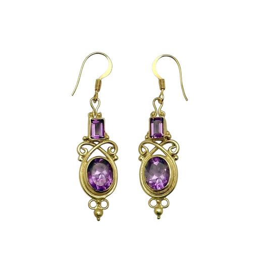 (BR212GAM) Jeweler's Brass Amethyst Earrings