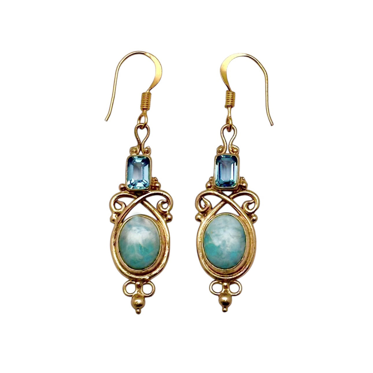 (BR212GBTLAR) Blue Topaz and Larimar Jeweler's Brass Earrings
