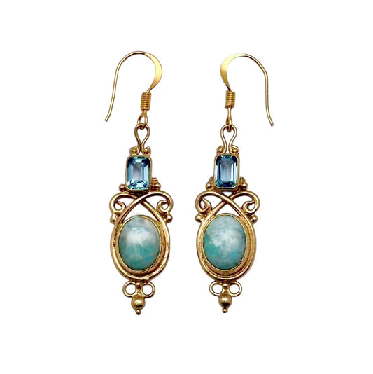 (BR212GBTLAR) Blue Topaz and Larimar Jeweler's Brass Earrings