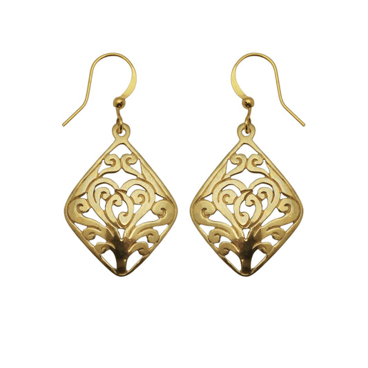 (BR230W) Gold Tone Diamond Shape Drop Earrings