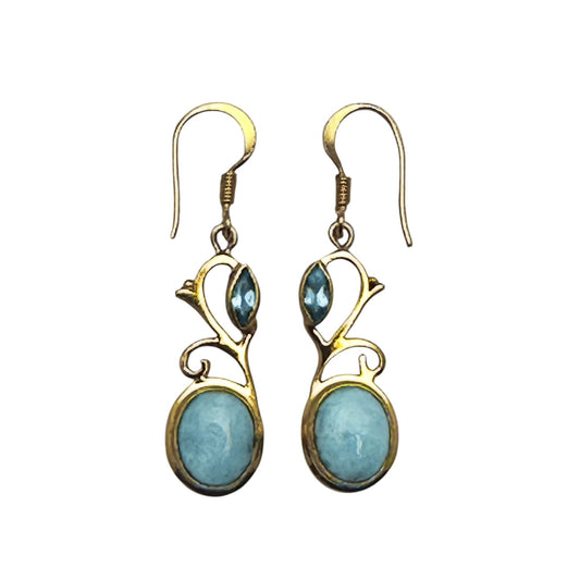 (BR233QBTLAR) Gold Vine Blue Topaz and Larimar Swirl Earrings