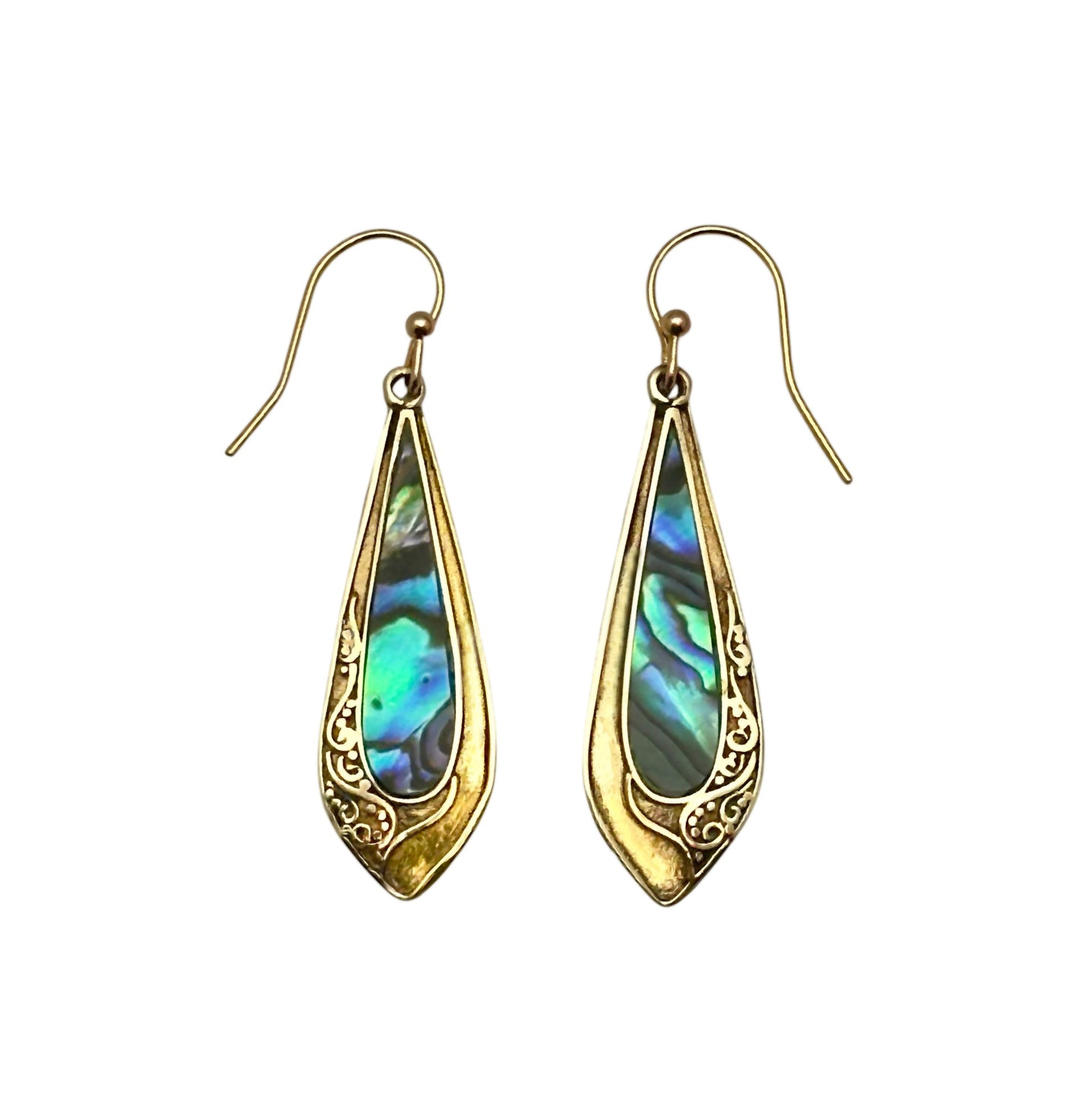 (BR236ZPAUA) Gold Tone Natural Paua Long Teardrop Earrings