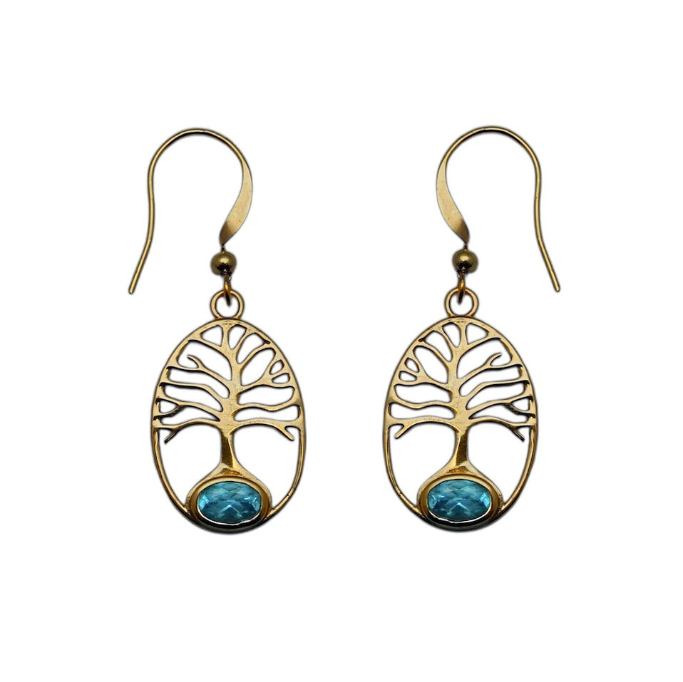 (BR241QBT) Blue Topaz Tree of Life Brass Drops