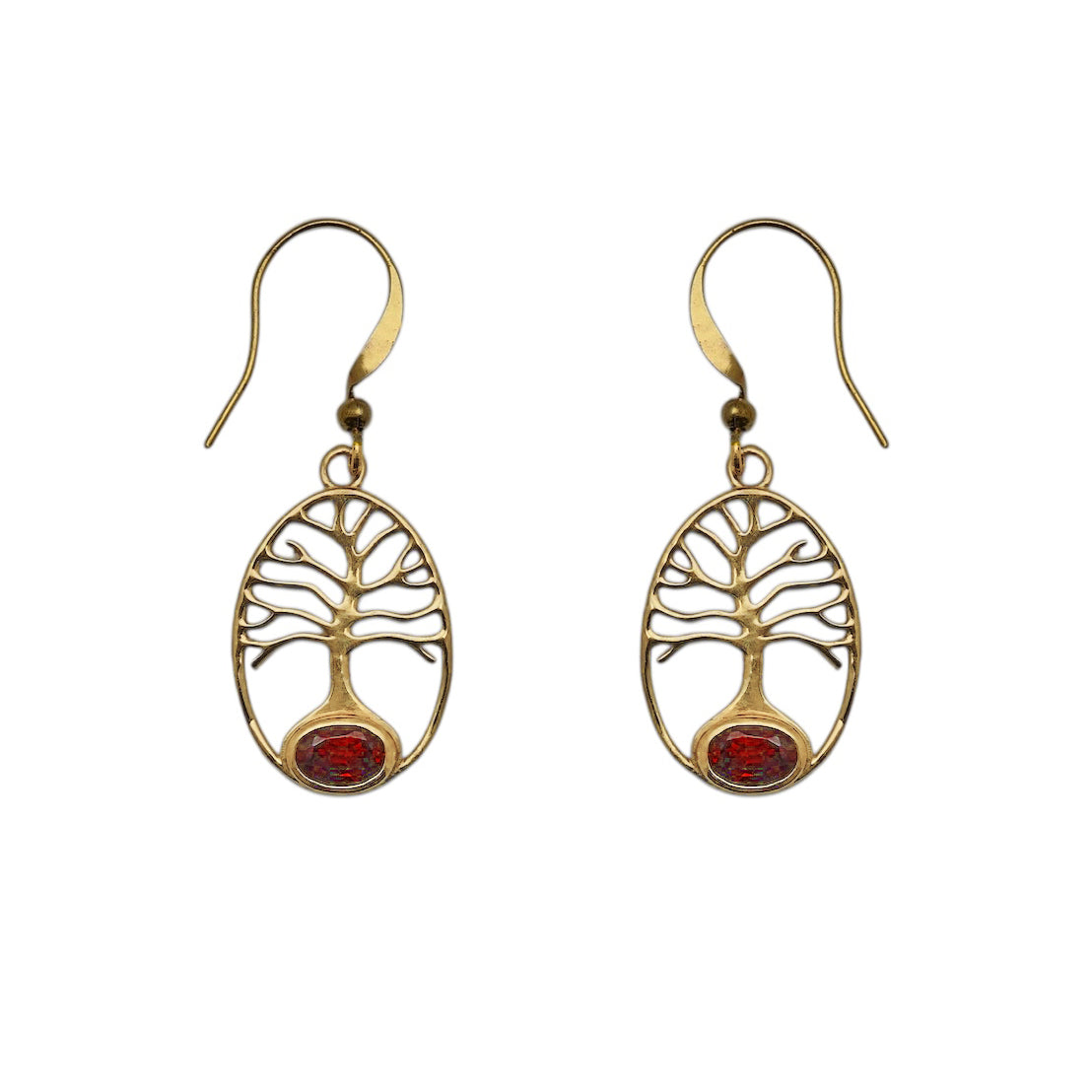 (BR241QGA) Garnet Tree of Life Brass Drops