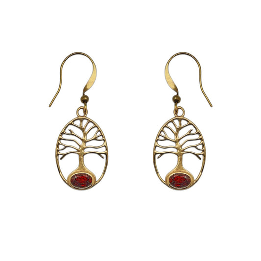 (BR241QGA) Garnet Tree of Life Brass Drops