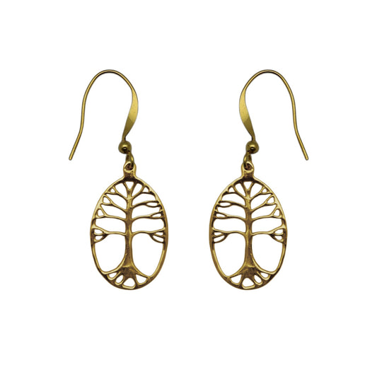 (BR241S) Tree of Life Brass Oval Drops