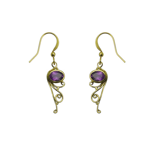 (BR246KAM) Amethyst earring in gold tone
