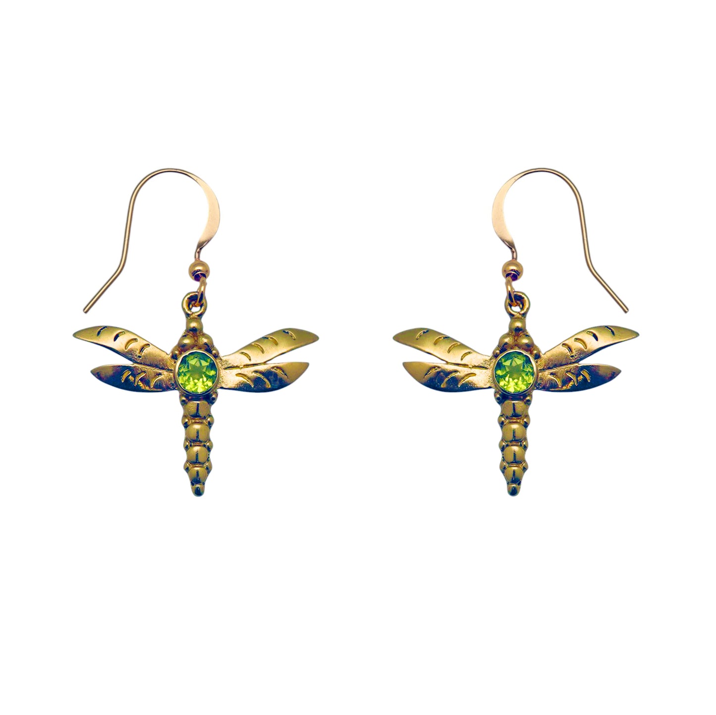 (BR251RPE) Gemstone Dragonfly earring in gold tone