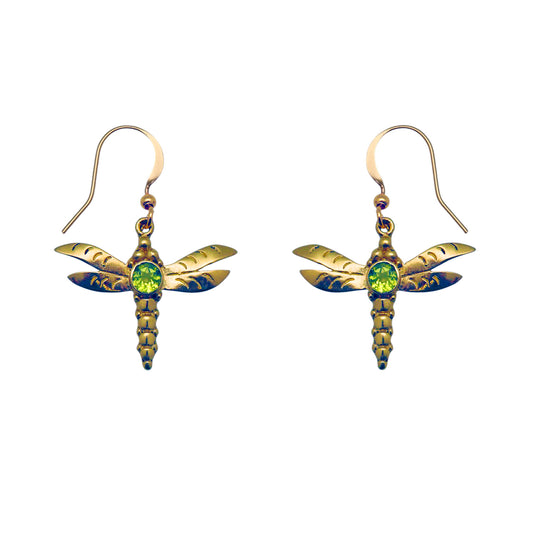 (BR251RPE) Gemstone Dragonfly earring in gold tone