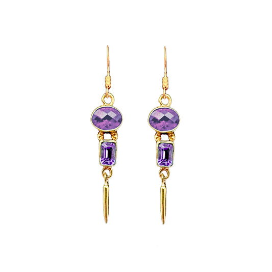(BR259FAM) Double Stone Amethyst Dangle Earrings