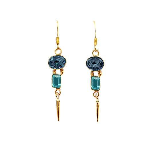 (BR259FBQBT) Double Stone Blue Quartz and Blue Topaz Dangle Earrings
