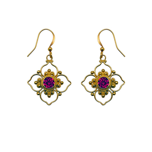 (BR267FRB) Gemstone earring in gold tone