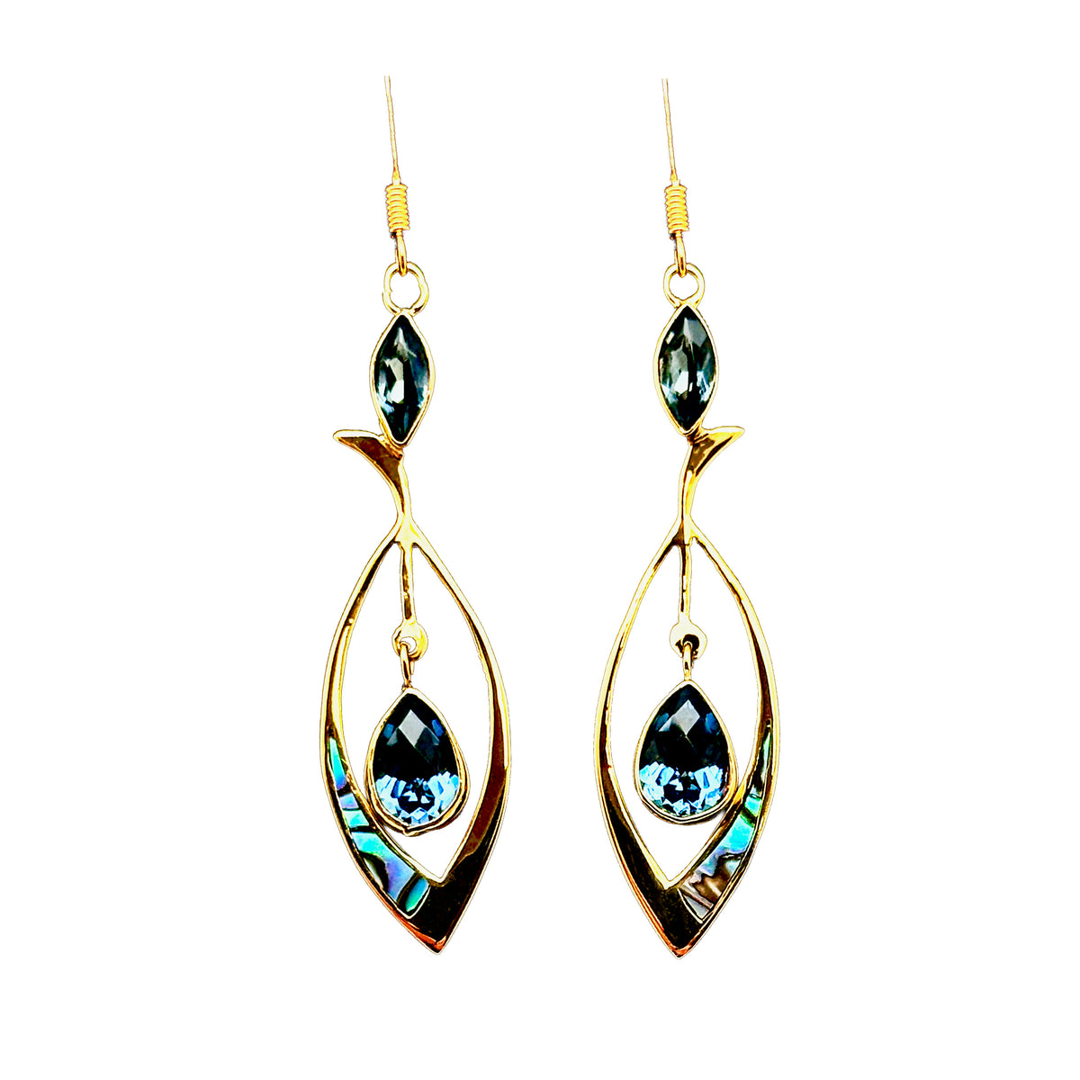 (BR321BQ) Blue Quartz Dangle Earrings With Paua Shell (Abalone) Inlay Accents