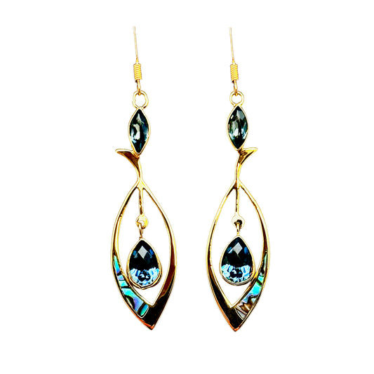 (BR321BQ) Blue Quartz Dangle Earrings With Paua Shell (Abalone) Inlay Accents