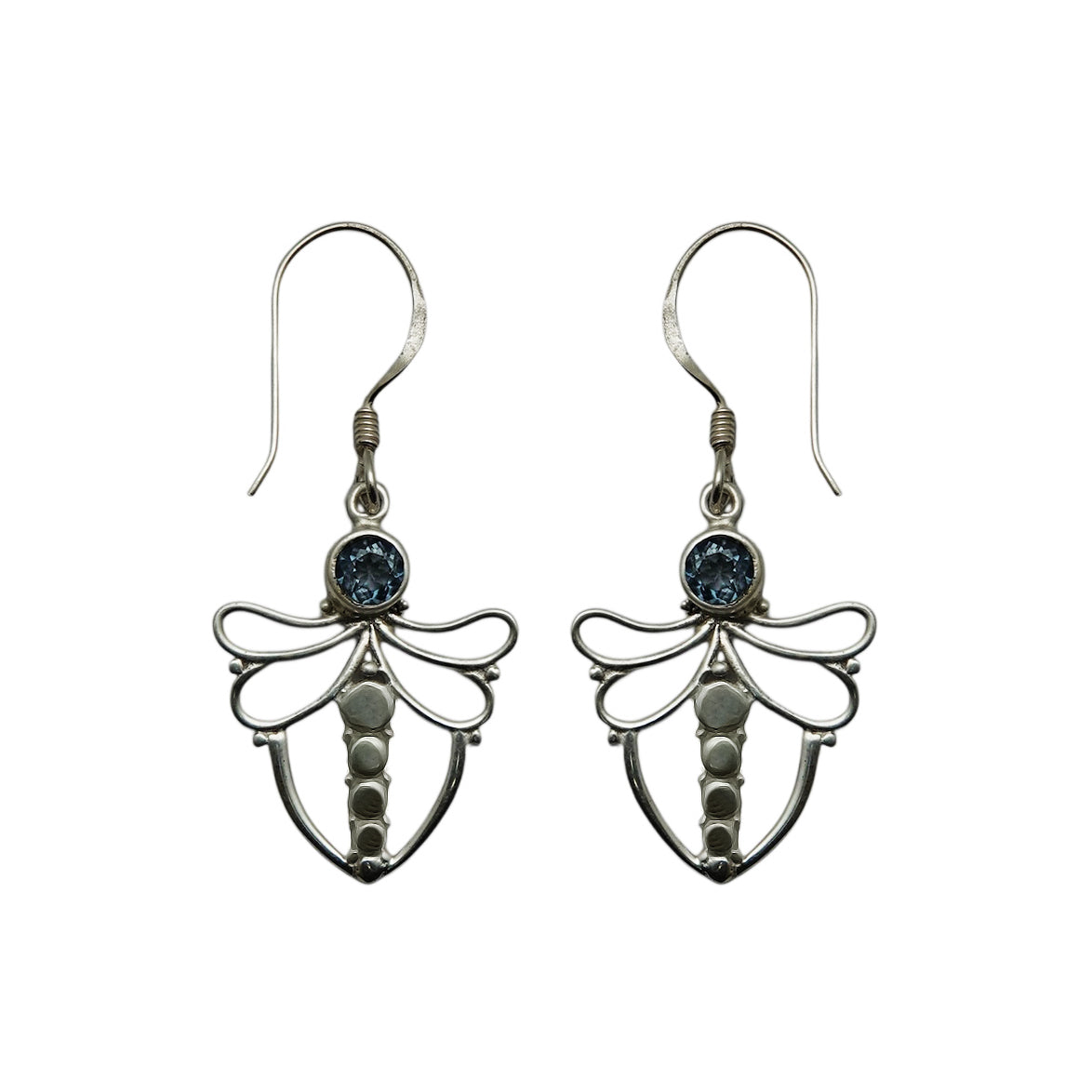 (SP101BQ) Blue Quartz Silver Plate Dragonfly Earrings