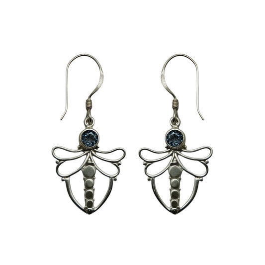 (SP101BQ) Blue Quartz Silver Plate Dragonfly Earrings