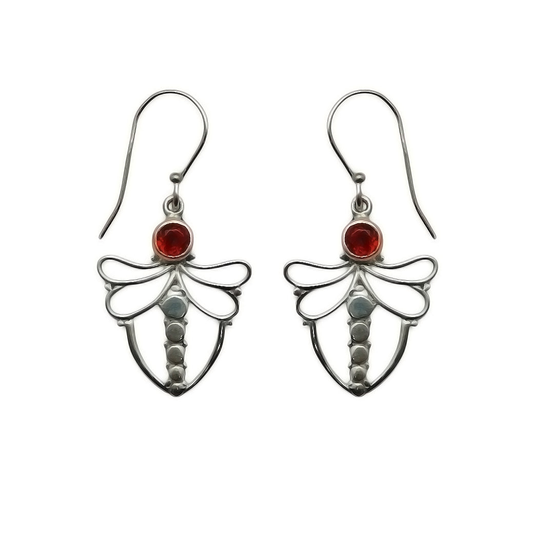 (SP101GA) Garnet Silver Plate Dragonfly Earrings