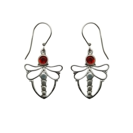 (SP101GA) Garnet Silver Plate Dragonfly Earrings