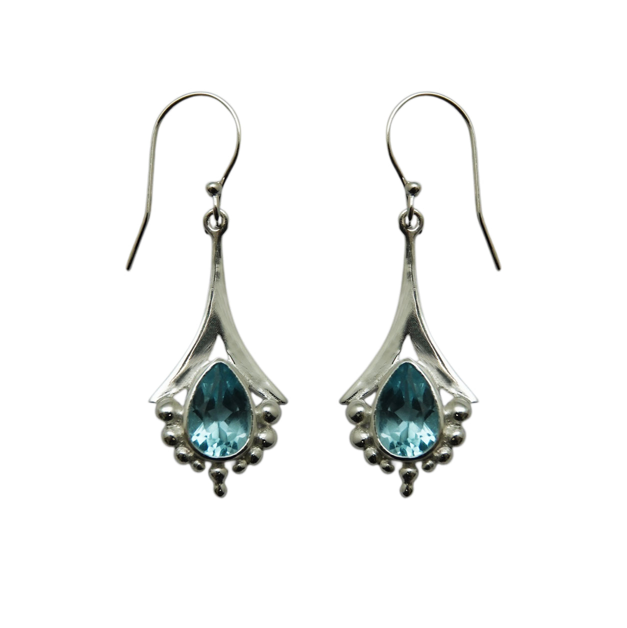 (SP102BT) Tapered Sky Blue Topaz Fan Silver Plate Earrings