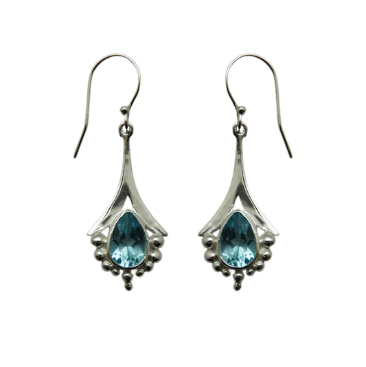 (SP102BT) Tapered Sky Blue Topaz Fan Silver Plate Earrings