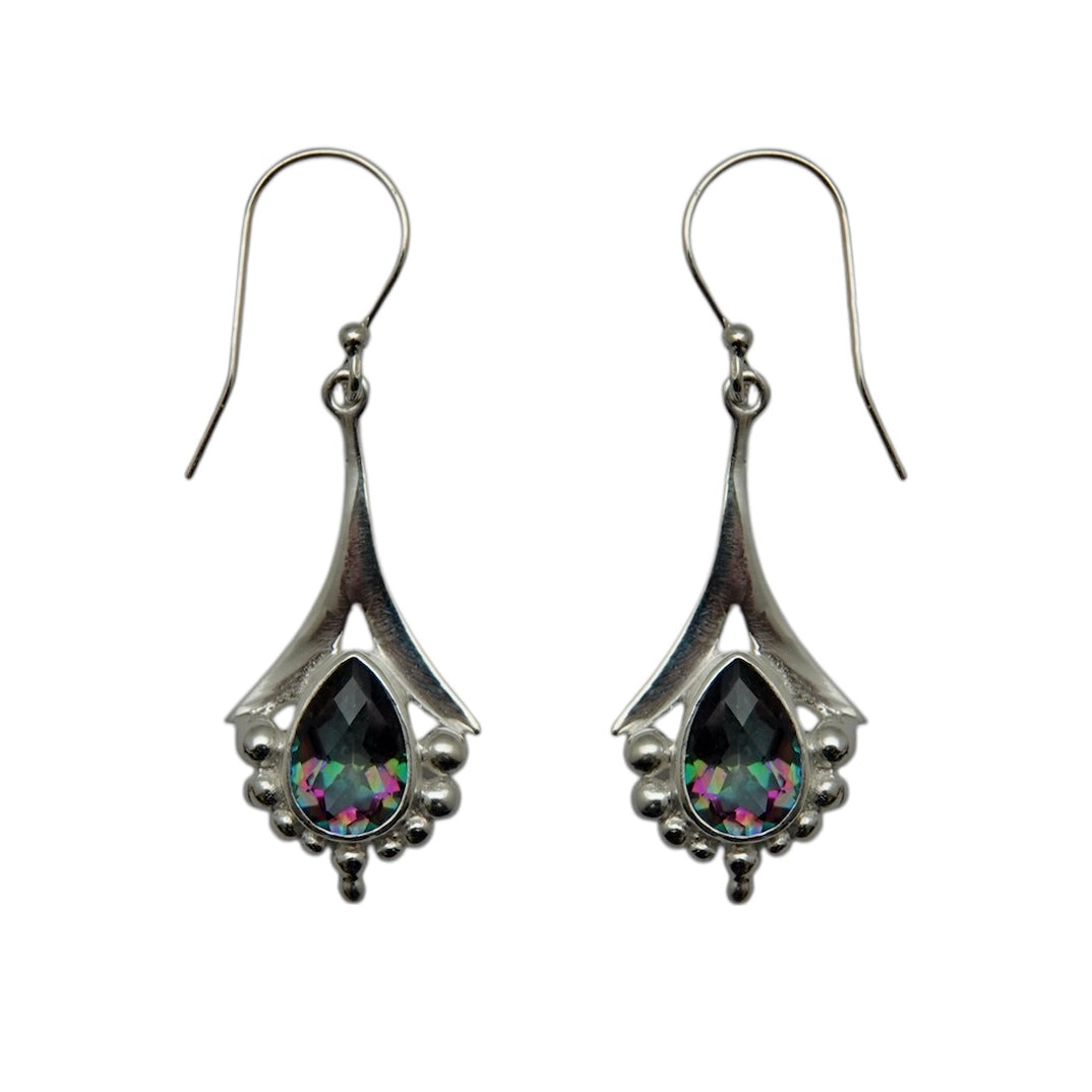 (SP102MT) Tapered Mystic Topaz Fan Silver Plate Earrings