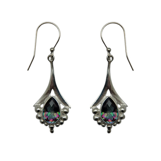 (SP102MT) Tapered Mystic Topaz Fan Silver Plate Earrings