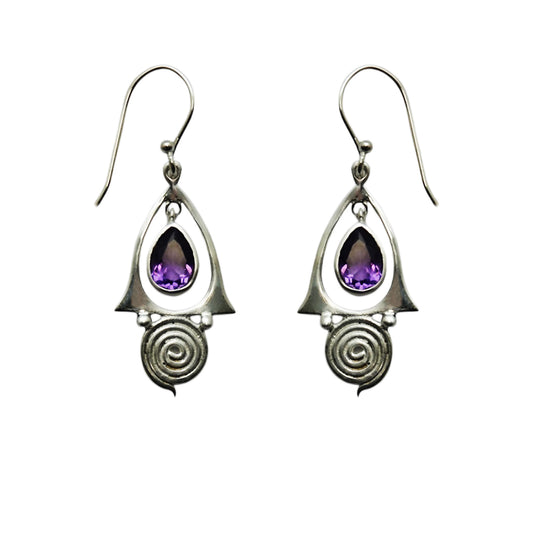 (SP107AM) Amethyst Teardrop Spiral Dangles