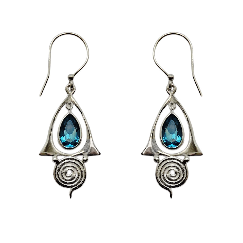 (SP107BT) Blue Topaz Teardrop Spiral Dangles