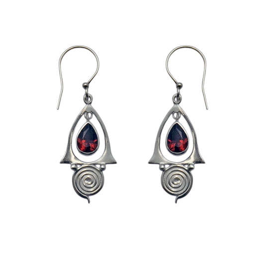 (SP107GA) Garnet Teardrop Spiral Dangles