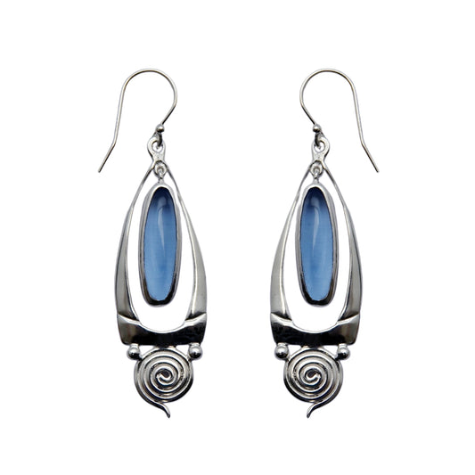 (SP108BQC) Spiral Blue Quartz Cabochon Earrings