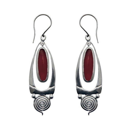 (SP108CA) Spiral Carnelian Cabochon Earrings