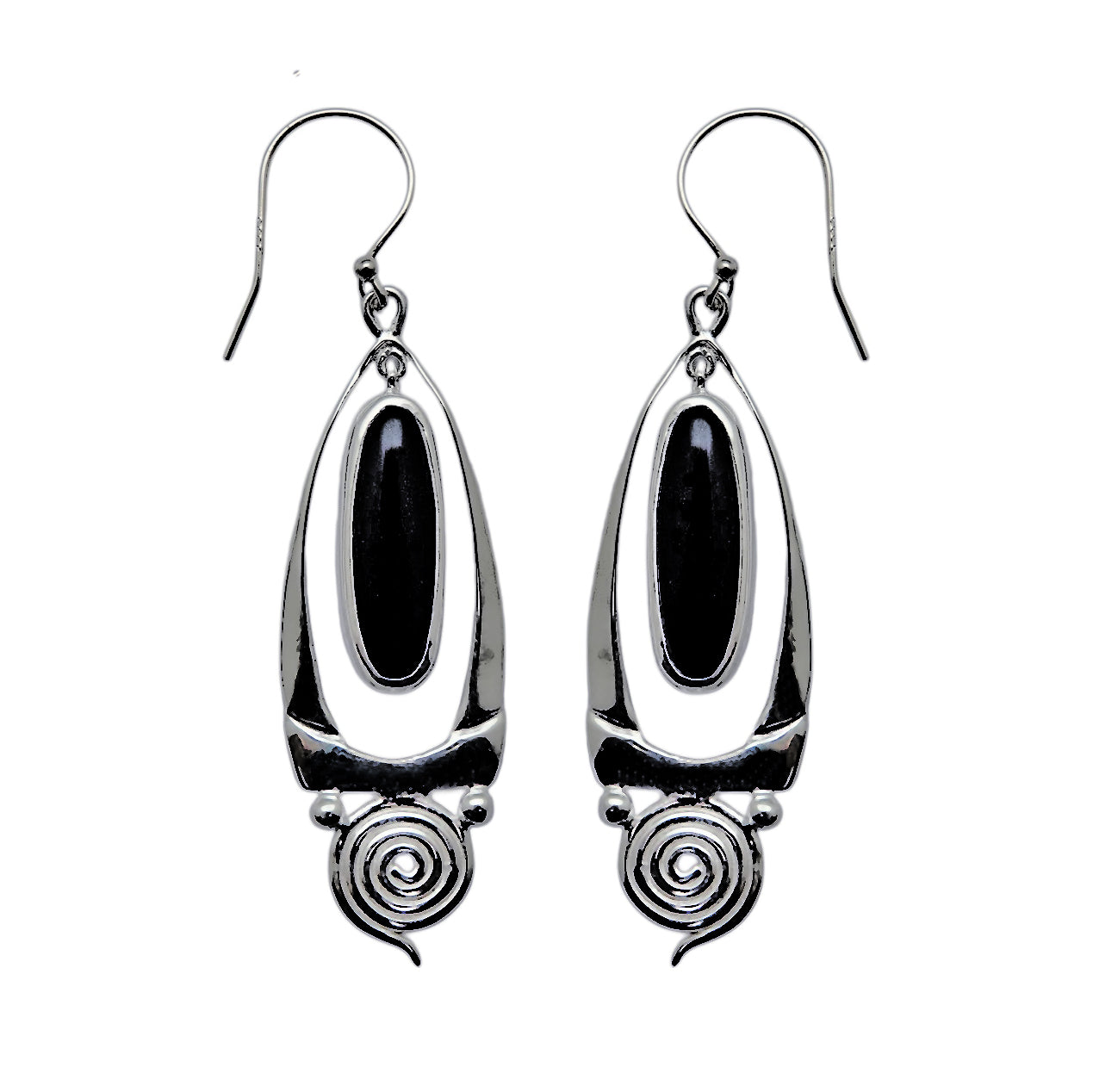 (SP108ON) Spiral Black Onyx Cabochon Earrings