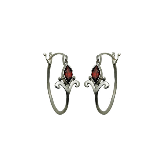 (SP109GA) Garnet Petite Crown Hoops