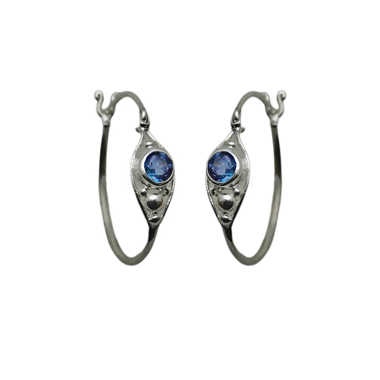 (SP110BQ) Silver-plate Blue Quartz Hoops