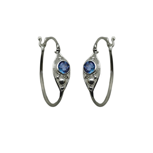 (SP110BQ) Silver-plate Blue Quartz Hoops