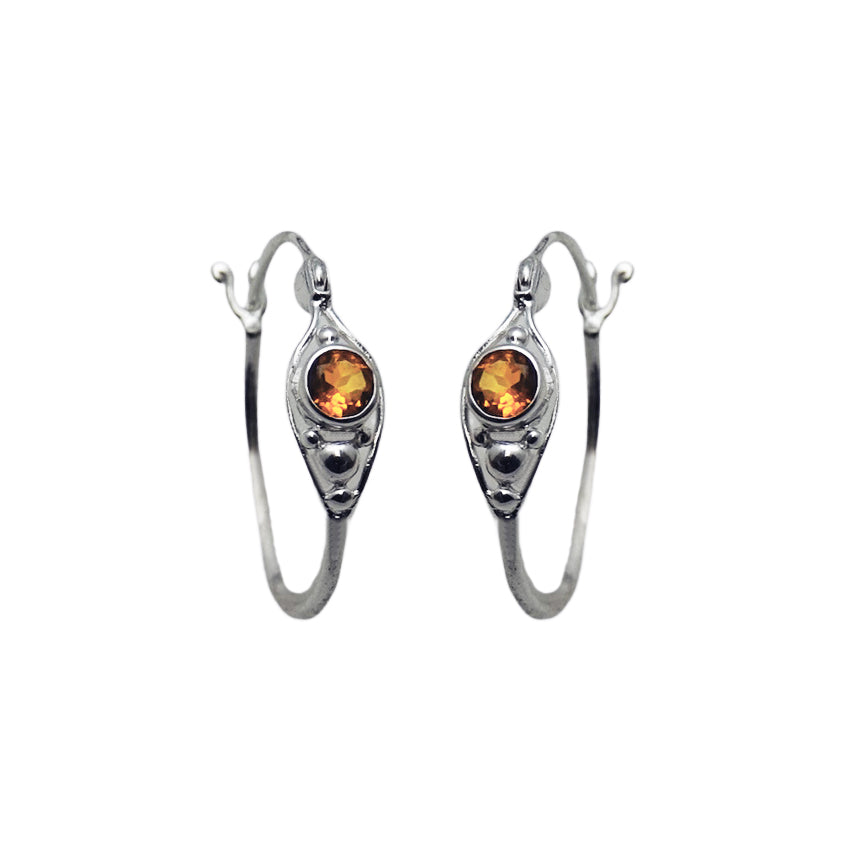 (SP110CI) Silver-plate Citrine Hoops